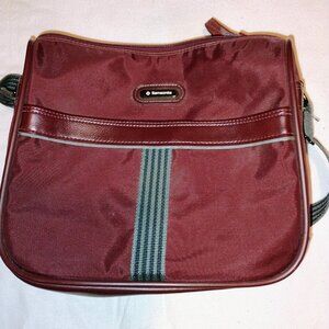 Vtg Samsonite Carry On Shoulder Bag Burgandy Strap Dual Zip 13.5 x 10 x 6" READ